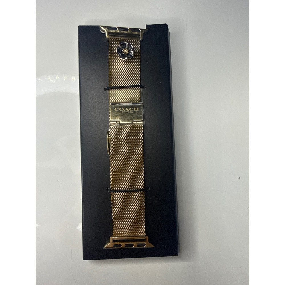 Coach Gold Mesh Apple Watch Band 38/40/41mm Tea Rose Floral 14700206 NEW